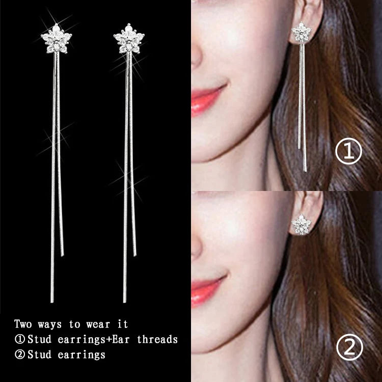 Drop Zircon Long Tassel Earrings Female Rhinestone Wedding Pendant Earrings Party Jewelry Silver Color Fashion Ear Accessories--ANDROMEDA QUINNS | AURELLE'S-ANDROMEDA QUINNS | AURELLE'S