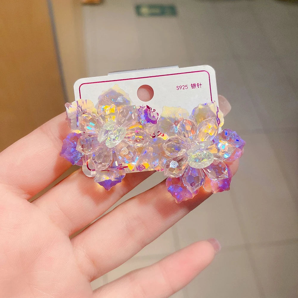 2025 New Colorful Purple Crystal Flower Dangle Drop Earrings for Women Trend Korea Fashion Luxury Wedding Party Banquet Jewelry--ANDROMEDA QUINNS | AURELLE'S-ANDROMEDA QUINNS | AURELLE'S