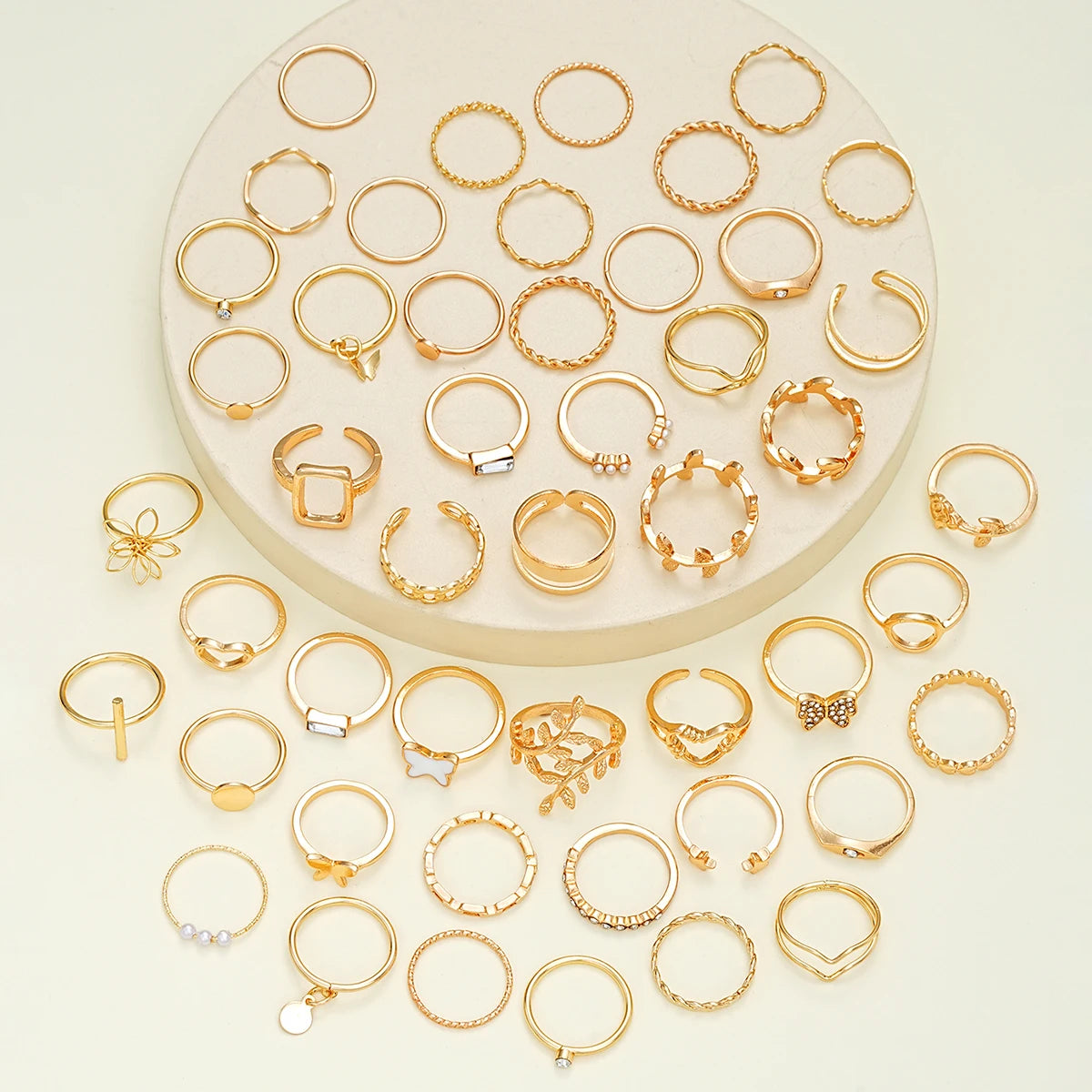 47Pcs/Set Vintage Gold Color Heart Rings Set For Women Men Hollow Butterfly Pearl Crystal Geometric Rings Trendy Finger Jewelry--ANDROMEDA QUINNS | AURELLE'S-ANDROMEDA QUINNS | AURELLE'S