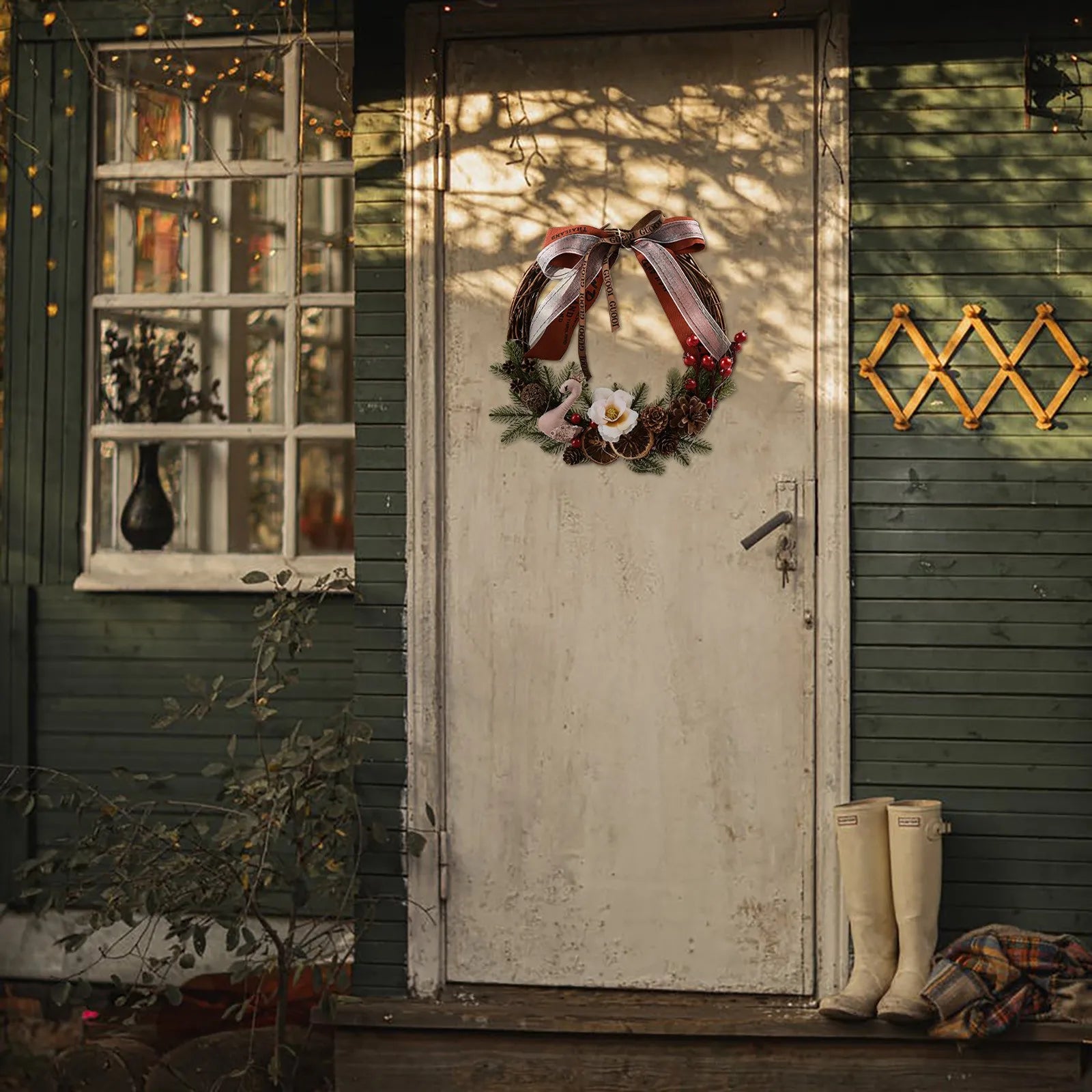 Christmas Swan Wreaths Art Decorations Thanksgiving Indoor Outdoor Home Decorative Wreath Wall Door Hanging Decorative Ornament--ANDROMEDA QUINNS | AURELLE'S-ANDROMEDA QUINNS | AURELLE'S