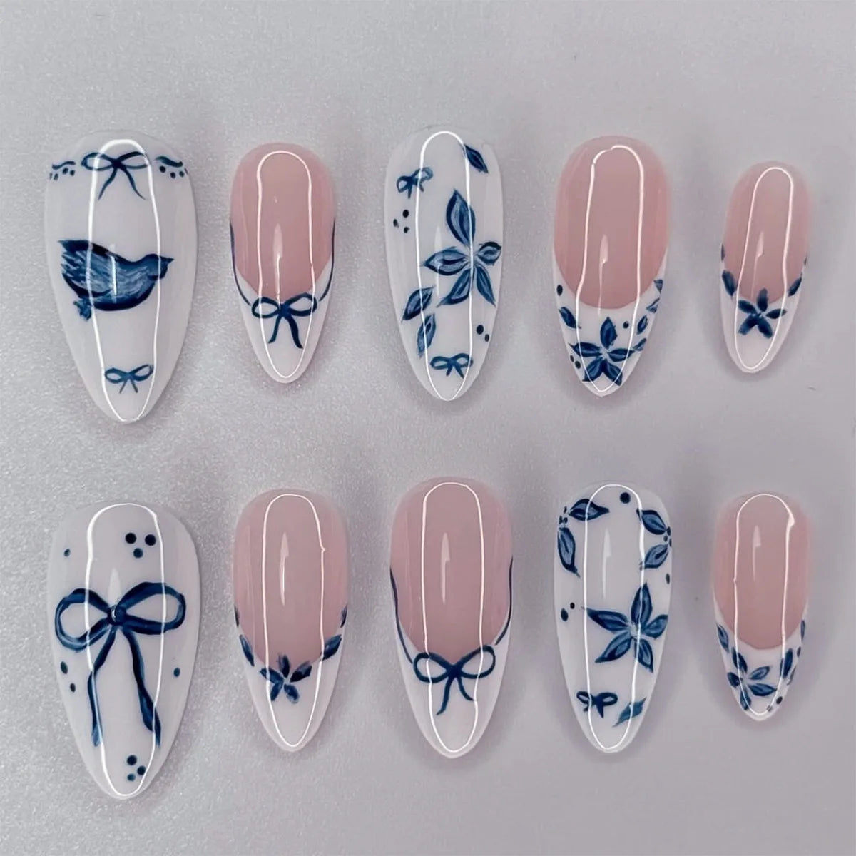 24pcs White Flower Fake Nail Tips Ins Yellow Pink Blush False Nails Wearable Full Cover European Almond Shaped Press on Nails--ANDROMEDA QUINNS | AURELLE'S-ANDROMEDA QUINNS | AURELLE'S