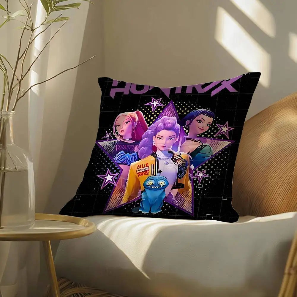 Pop-Cartoon Movie K-Pop Demon Hunters Pillow Case Silky elegant Comfort Sofa Bed  Invisible zipper Beach pillowcase