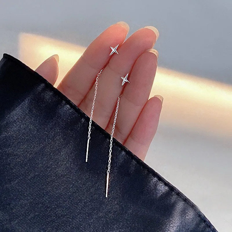 Drop Zircon Long Tassel Earrings Female Rhinestone Wedding Pendant Earrings Party Jewelry Silver Color Fashion Ear Accessories--ANDROMEDA QUINNS | AURELLE'S-ANDROMEDA QUINNS | AURELLE'S