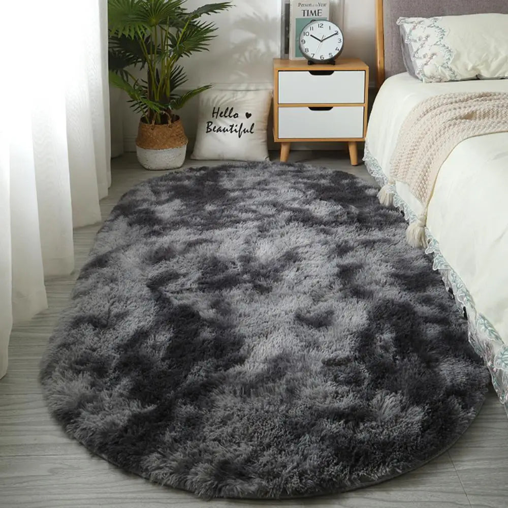 VIKAMA Nordic ins thickened long hair tie-dyed silk hair carpet Modern simple oval bedroom bed rug, living room sofa rug--ANDROMEDA QUINNS | AURELLE'S-ANDROMEDA QUINNS | AURELLE'S