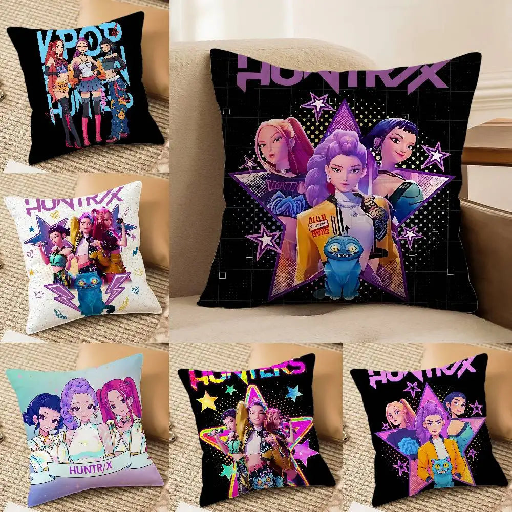 Pop-Cartoon Movie K-Pop Demon Hunters Pillow Case Silky elegant Comfort Sofa Bed  Invisible zipper Beach pillowcase