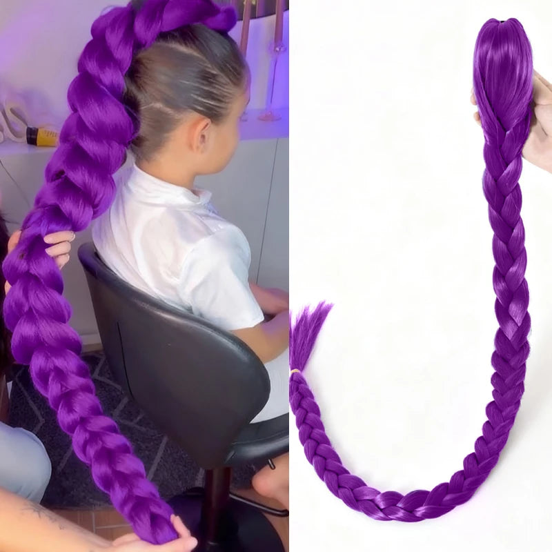 28inch Long Braided Purple Hair Ponytail Extensions Rumi Hairstyle Claw Clip Hair Wig for Kids Costume for Chritmas Theme Party