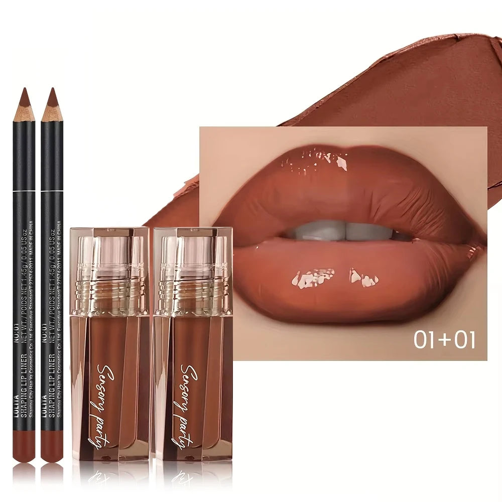 Hydrating Lip Gloss & Lip Liner Set - Define Your Lips with 3D Precision,Perfectly Versatile for Every Makeup Style--ANDROMEDA QUINNS | AURELLE'S-ANDROMEDA QUINNS | AURELLE'S