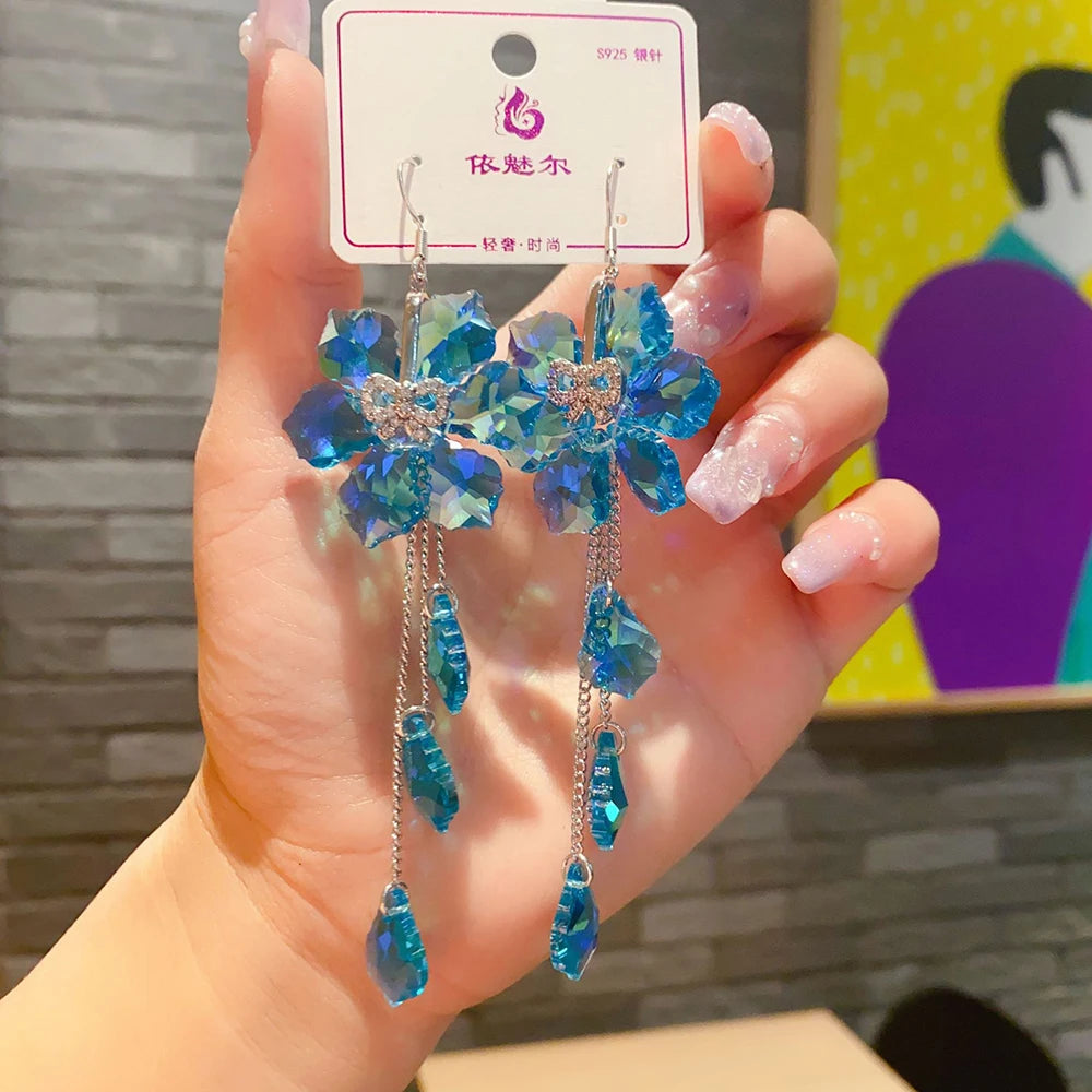 2025 New Colorful Purple Crystal Flower Dangle Drop Earrings for Women Trend Korea Fashion Luxury Wedding Party Banquet Jewelry--ANDROMEDA QUINNS | AURELLE'S-ANDROMEDA QUINNS | AURELLE'S
