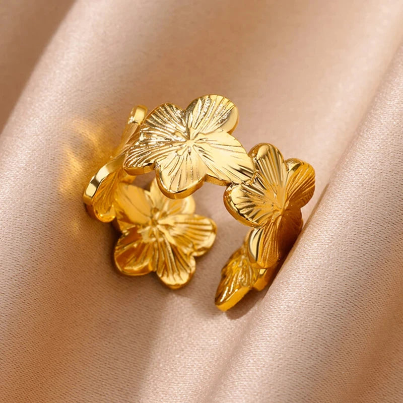 Stainless Steel Exaggerated Big Flower Rings For Women Gold Color Sunflower Finger Ring Female Fashion Aesthetic Jewelry Gift--ANDROMEDA QUINNS | AURELLE'S-ANDROMEDA QUINNS | AURELLE'S