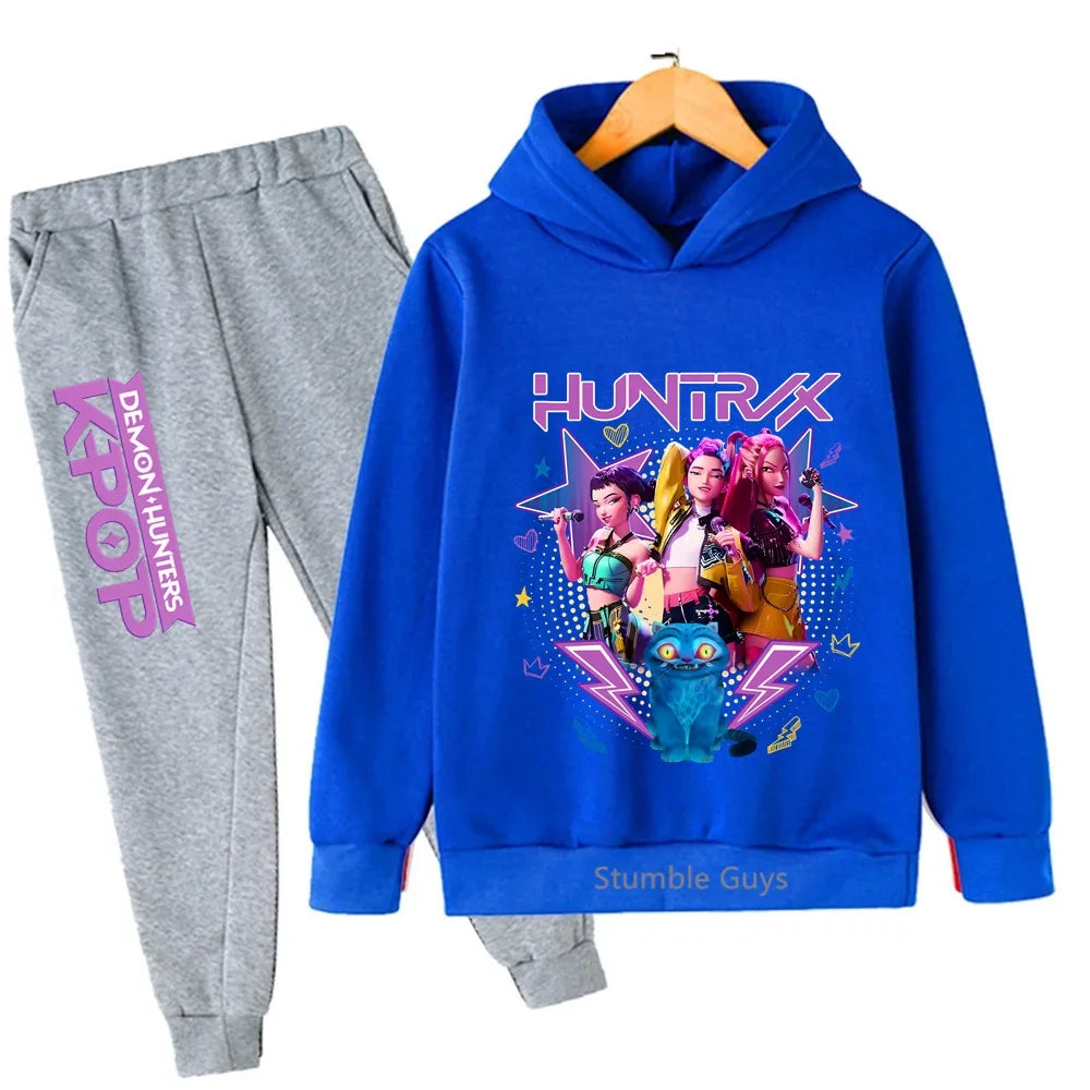 Fashion Casual Kpop Demon Hunters Hoodie Set Boys Girls Kids Autumn Anime Sweatshirts Trucksuit Wear