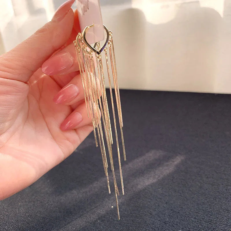 925 Silver Needle Korean Fashion Long Chain Tassel Earrings For Women Metal Earing Jewelry 2025 Trending Women's Drop Earrings--ANDROMEDA QUINNS | AURELLE'S-ANDROMEDA QUINNS | AURELLE'S