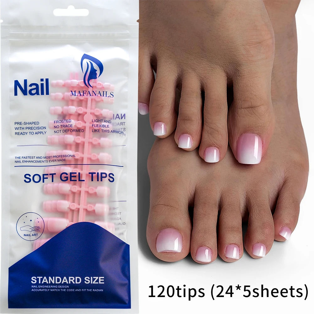 120pcs Short Square False Toe Nail Tips Pink French Soft Gel Press On Toenails White Edge Fake Toe nails Full Cover Toe Nail Tip--ANDROMEDA QUINNS | AURELLE'S-ANDROMEDA QUINNS | AURELLE'S