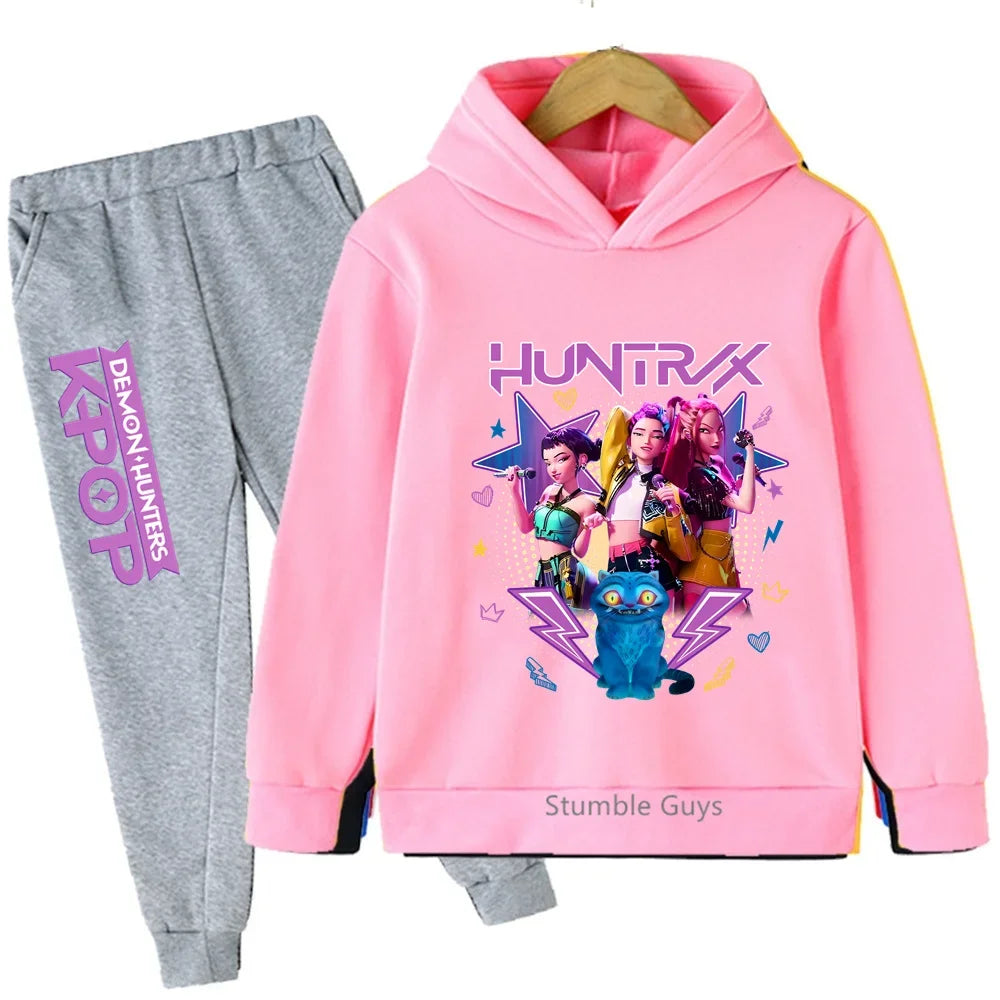 Fashion Casual Kpop Demon Hunters Hoodie Set Boys Girls Kids Autumn Anime Sweatshirts Trucksuit Wear
