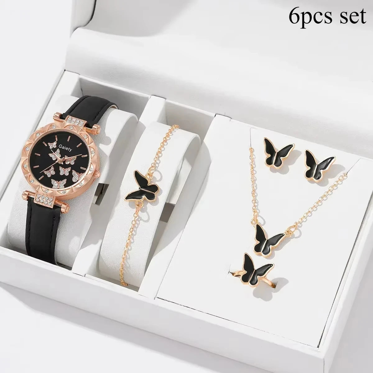 6/1pcs Set Women Watch Ring Necklace Earrings Bracelet Set Watches Butterfly Leather Strap Ladies Quartz WristWatch (No Box)--ANDROMEDA QUINNS | AURELLE'S-ANDROMEDA QUINNS | AURELLE'S