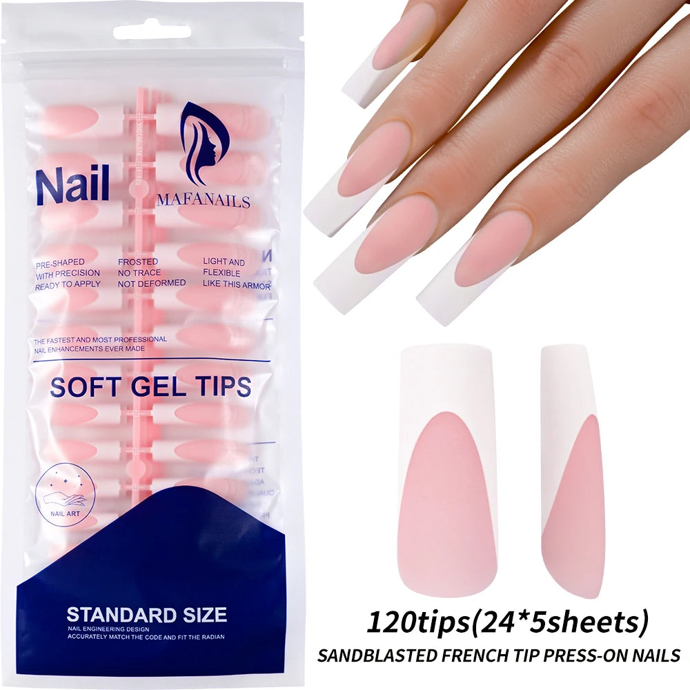 120Pcs/box Matte Pink French Press On Nails Acrylic Long Square Fake Nails Tips Full Cover Women Extension Wearable False Nails---ANDROMEDA QUINNS | AURELLE'S-ANDROMEDA QUINNS | AURELLE'S