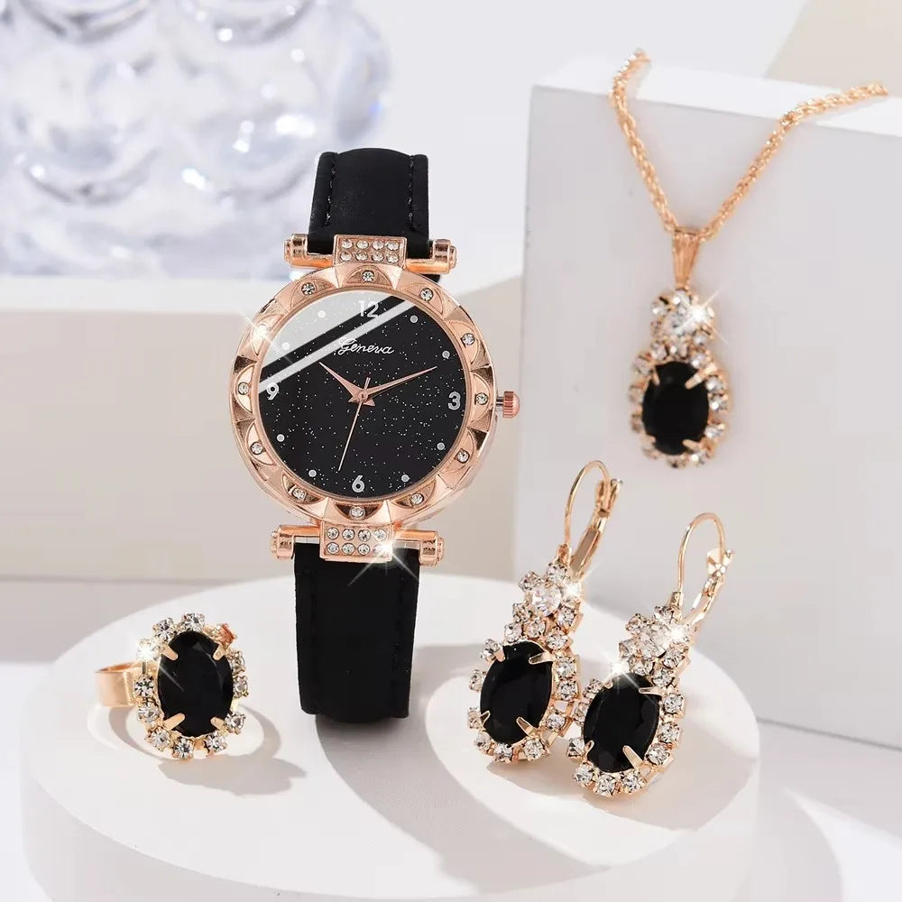 Womens Watches 5Pcs Set Luxury Rhinestone Women Fashion Elegant Wristwatch Quartz Watch For Girl WristWatch Bracelet Gift--ANDROMEDA QUINNS | AURELLE'S-ANDROMEDA QUINNS | AURELLE'S