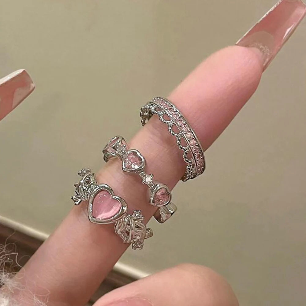 2PCS Fairy Sparkling Crown Rings for Women Teen Crystal Korean Adjustable Silvery Anniversary Gift Party Queen Ring Set Jewelry--ANDROMEDA QUINNS | AURELLE'S-ANDROMEDA QUINNS | AURELLE'S