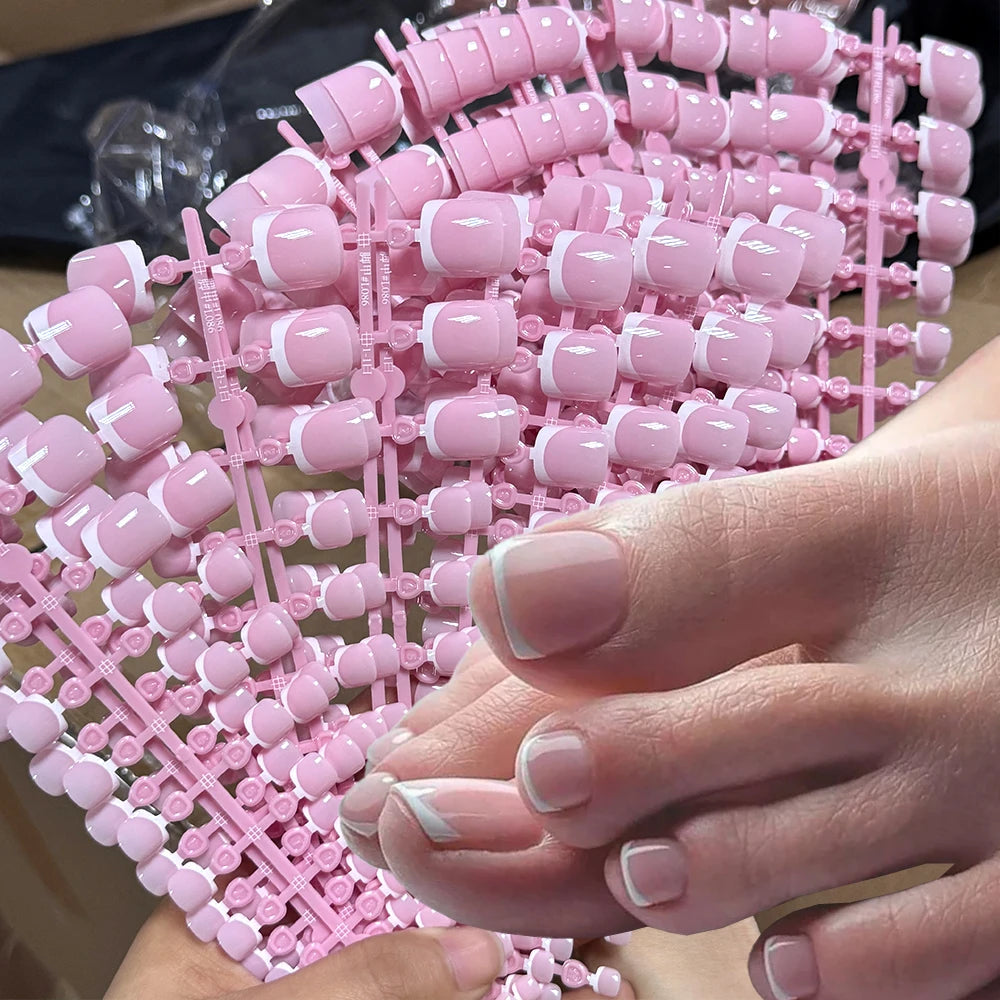 120pcs Short Square False Toe Nail Tips Pink French Soft Gel Press On Toenails White Edge Fake Toe nails Full Cover Toe Nail Tip--ANDROMEDA QUINNS | AURELLE'S-ANDROMEDA QUINNS | AURELLE'S