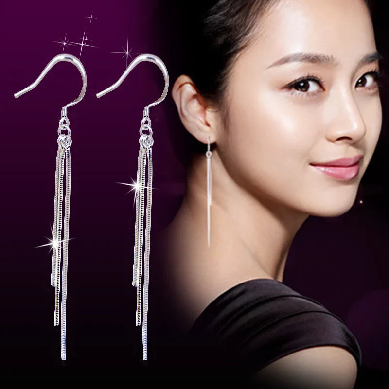 925 Silver Needle Korean Fashion Long Chain Tassel Earrings For Women Metal Earing Jewelry 2025 Trending Women's Drop Earrings--ANDROMEDA QUINNS | AURELLE'S-ANDROMEDA QUINNS | AURELLE'S