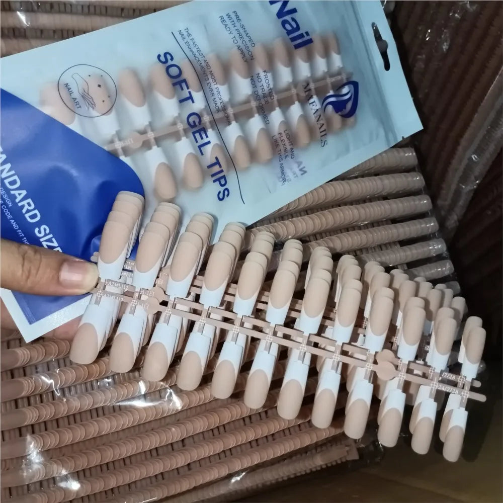 120pcs Pink French Tip Press-On Nails Medium Length Square Shape With Glossy Finish False Nails Full Cover Pre-Shaped Fake Nails--ANDROMEDA QUINNS | AURELLE'S-ANDROMEDA QUINNS | AURELLE'S