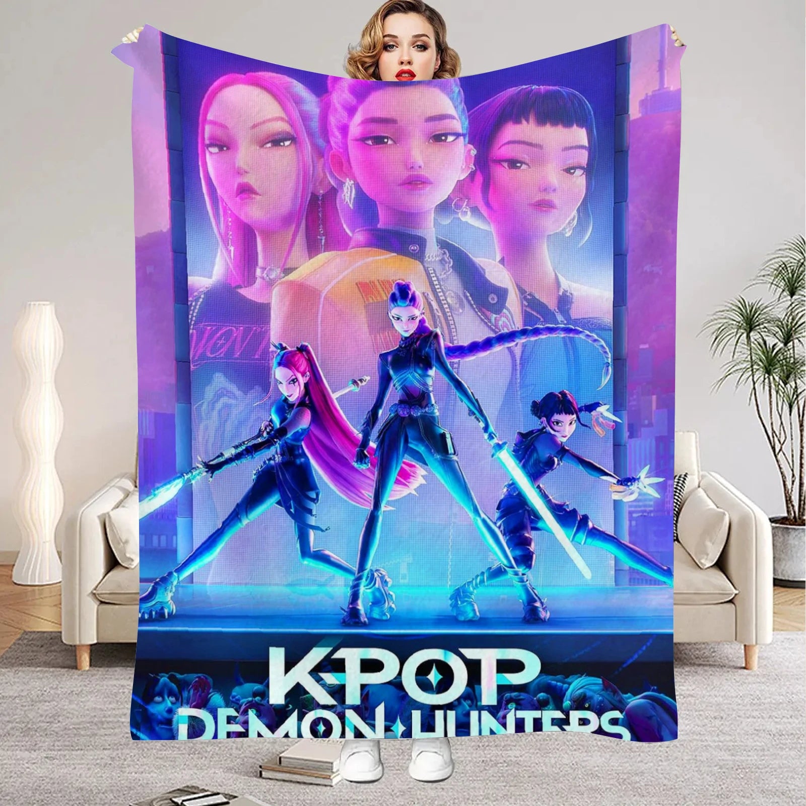 Rumi K-Pop Blanket Demon Hunters Blanket Girls Boys Plush Throw Blanket Kids Gift 3D Printing Ded Blanket Girls Gift Decoration