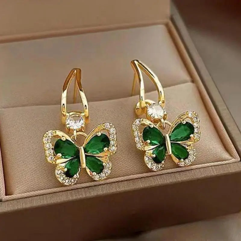925 Silver Needle Vintage Green Crystal Butterfly Drop Earrings For Women Jewelry 2025 Trending Luxury Zircon Women's Earrings--ANDROMEDA QUINNS | AURELLE'S-ANDROMEDA QUINNS | AURELLE'S