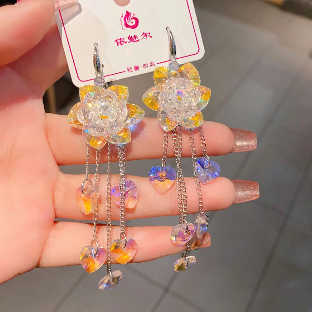 2025 New Colorful Purple Crystal Flower Dangle Drop Earrings for Women Trend Korea Fashion Luxury Wedding Party Banquet Jewelry--ANDROMEDA QUINNS | AURELLE'S-ANDROMEDA QUINNS | AURELLE'S