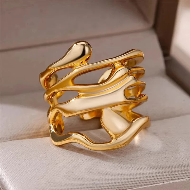Stainless Steel Zircon Geometric Rings For Women Luxury Evil Eye Gold Color Adjustable Trendy Wedding Aesthetic Jewerly Gift--ANDROMEDA QUINNS | AURELLE'S-ANDROMEDA QUINNS | AURELLE'S
