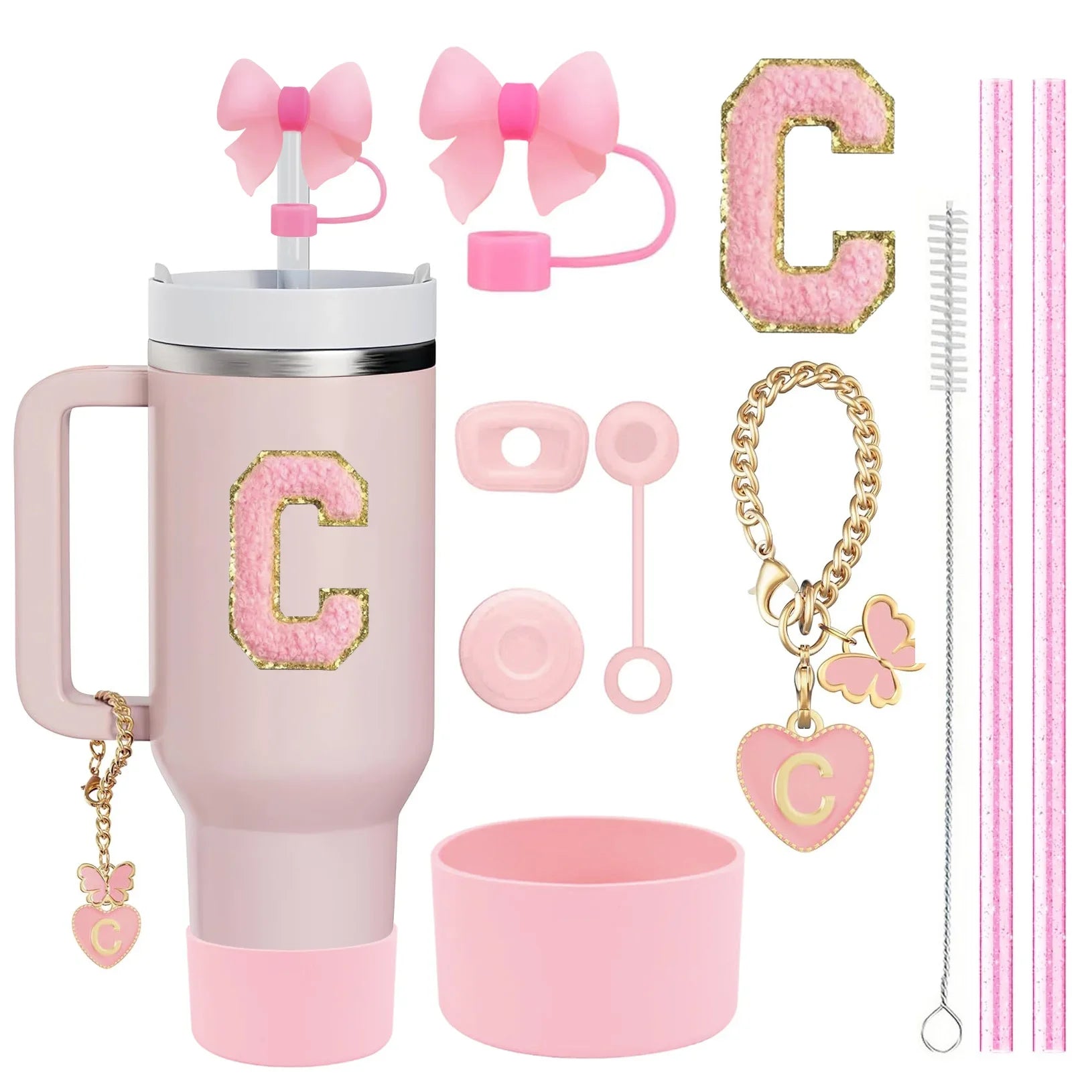 10PCS Accessories Set for Stanley Cup, 2 Straw and Brush and 1 Flower Charm Chain 3 Spill Proof Stopper Flowers Straw Cover Boot--ANDROMEDA QUINNS | AURELLE'S-ANDROMEDA QUINNS | AURELLE'S