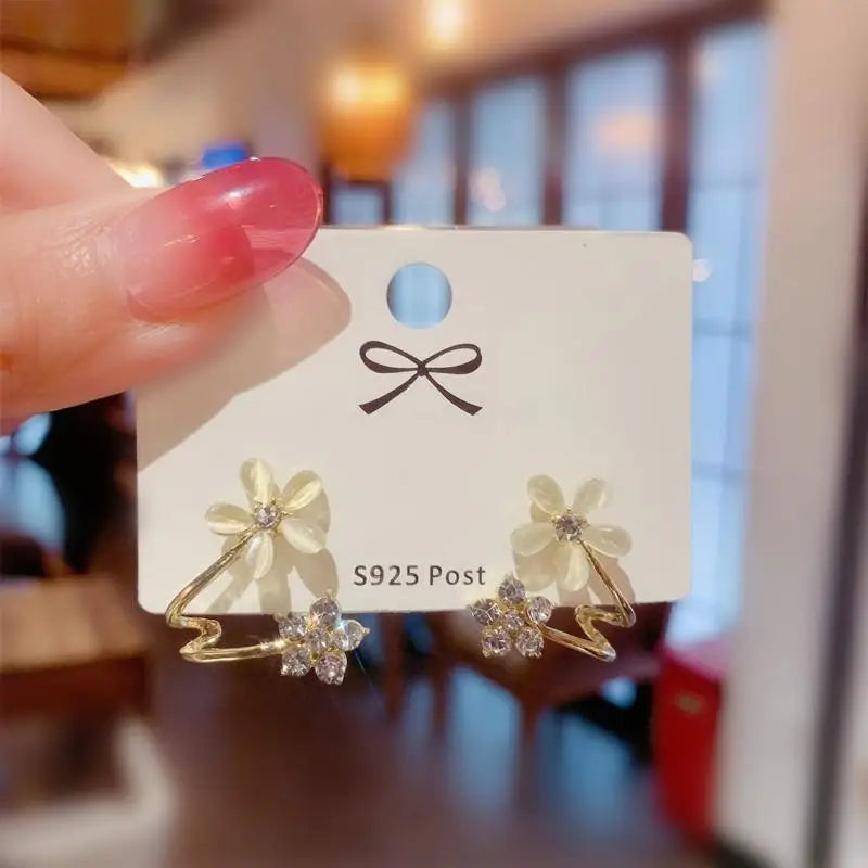 925 Silver Needle Green Flower Earrings For Women Korean Fashion Jewelry 2025 Trending Luxury Zircon Leaf Women's Stud Earrings--ANDROMEDA QUINNS | AURELLE'S-ANDROMEDA QUINNS | AURELLE'S