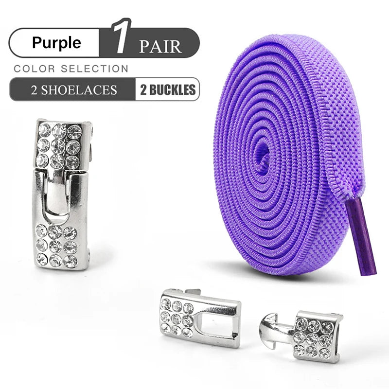 No Tie Shoe Laces Diamond Buckle Elastic Laces Shoelaces Sneaker Kids Adult Shoelace Suitable For Sports Casual Shoes Boots--ANDROMEDA QUINNS | AURELLE'S-ANDROMEDA QUINNS | AURELLE'S