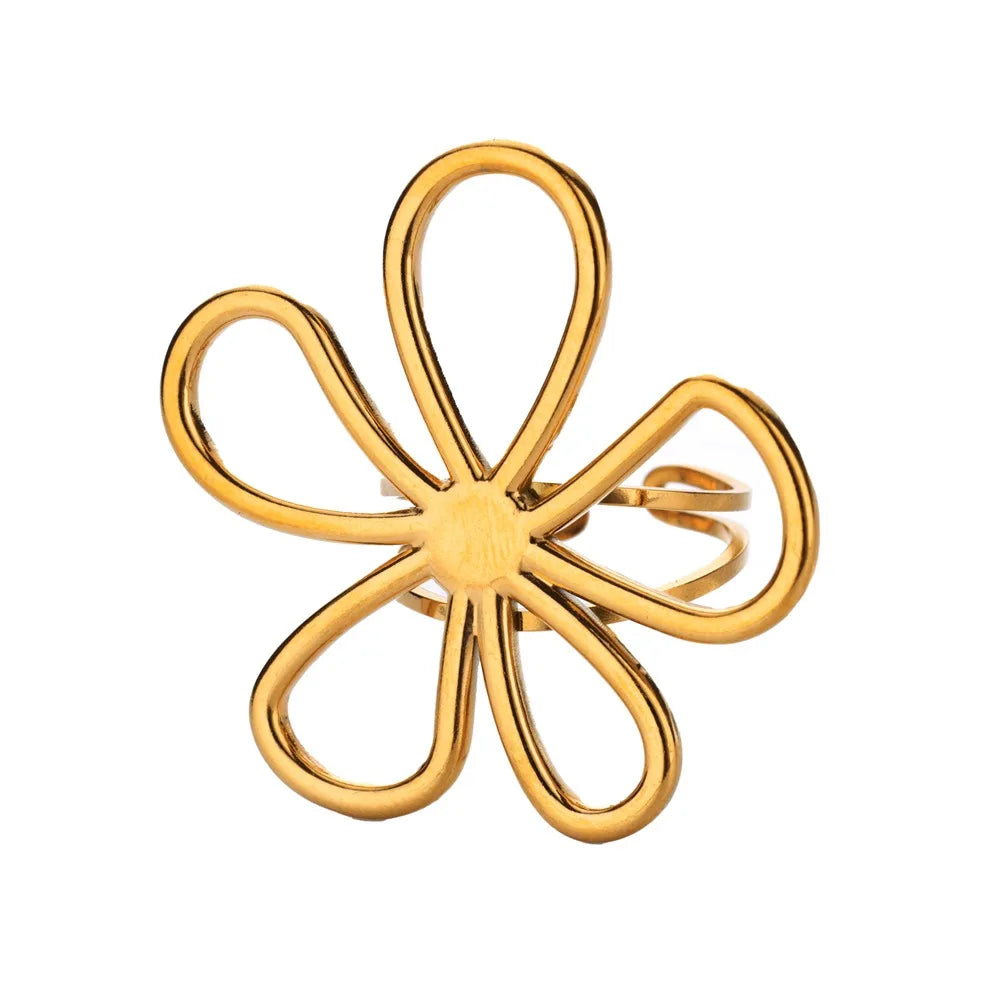 Stainless Steel Exaggerated Big Flower Rings For Women Gold Color Sunflower Finger Ring Female Fashion Aesthetic Jewelry Gift--ANDROMEDA QUINNS | AURELLE'S-ANDROMEDA QUINNS | AURELLE'S