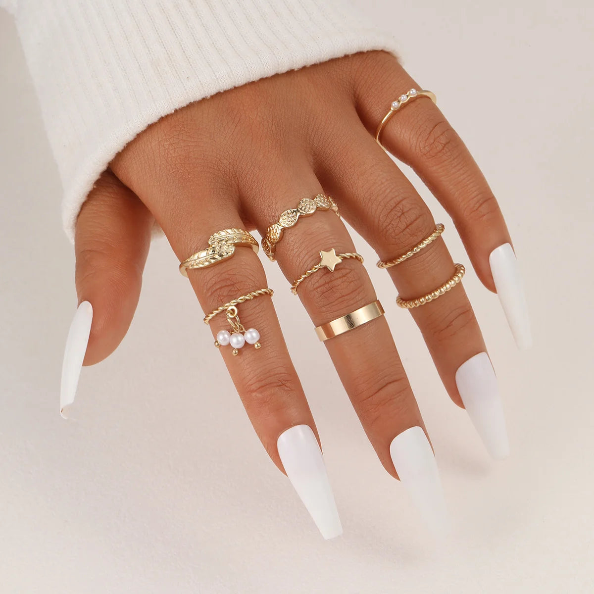 47Pcs/Set Vintage Gold Color Heart Rings Set For Women Men Hollow Butterfly Pearl Crystal Geometric Rings Trendy Finger Jewelry--ANDROMEDA QUINNS | AURELLE'S-ANDROMEDA QUINNS | AURELLE'S