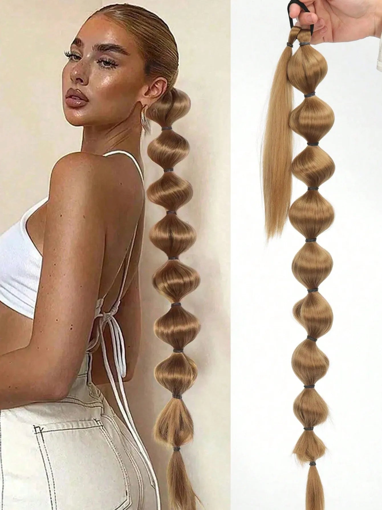 Bubble Ponytail Extension Synthetic Warp Around Ponytail Hair Extensions For Women Lantern Bubble Ponytail Natural Black Brown