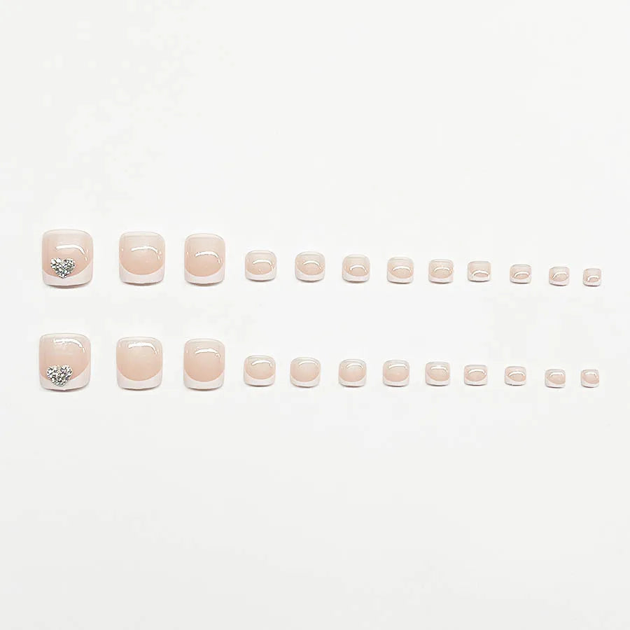New French False Toe Nails with Heart Rhinestone Design White Edge Summer Press on Toenails Fashion Manicure Fake Toenail Patch--ANDROMEDA QUINNS | AURELLE'S-ANDROMEDA QUINNS | AURELLE'S