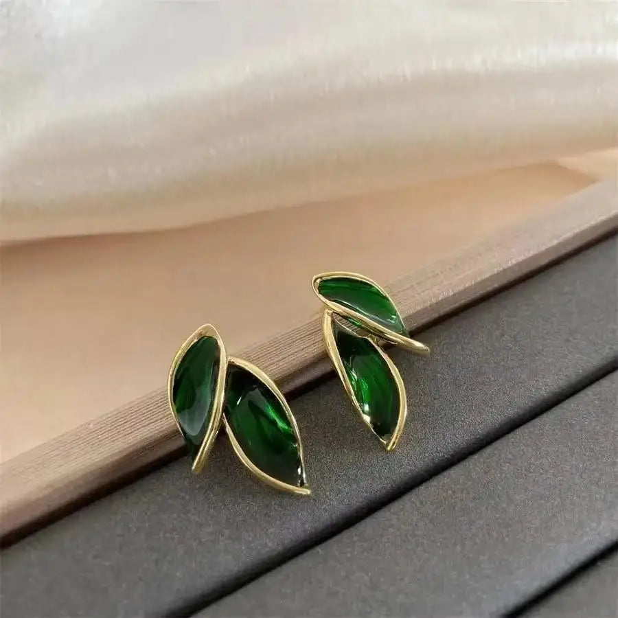 925 Silver Needle Green Flower Earrings For Women Korean Fashion Jewelry 2025 Trending Luxury Zircon Leaf Women's Stud Earrings--ANDROMEDA QUINNS | AURELLE'S-ANDROMEDA QUINNS | AURELLE'S