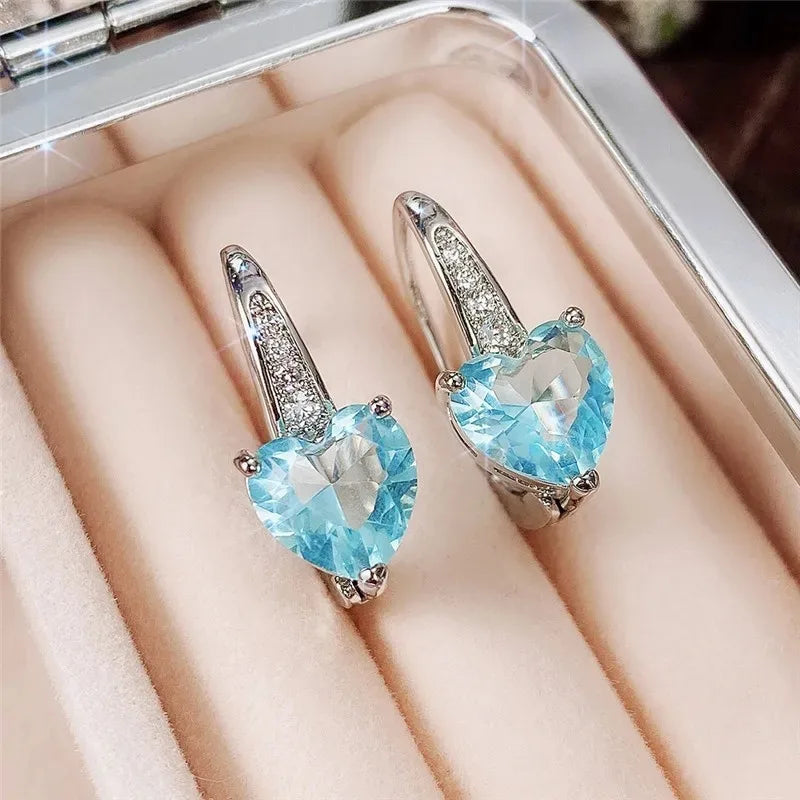 Blue CZ Heart Earrings for Women Simple and Elegant Wedding Accessories Silver Color Fashion Versatile Ear Jewelry Gift--ANDROMEDA QUINNS | AURELLE'S-ANDROMEDA QUINNS | AURELLE'S
