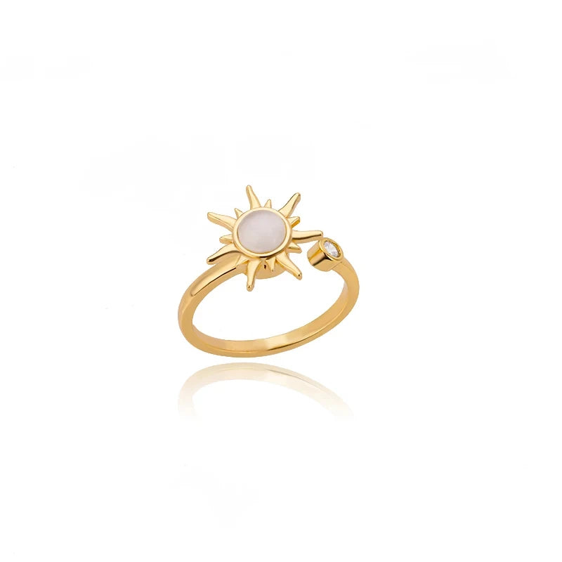 Stainless Steel Lotus Flower Ring for Women Gold Color Vintage Stone Opal Oval Flower Ring Fashion Aesthetic Jewelry Gift--ANDROMEDA QUINNS | AURELLE'S-ANDROMEDA QUINNS | AURELLE'S