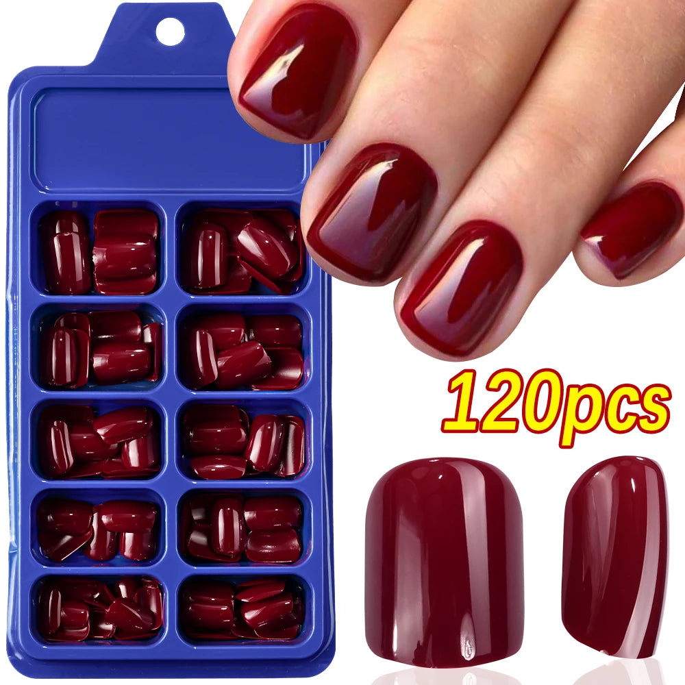 120pcs Pink French Tip Press-On Nails Medium Length Square Shape With Glossy Finish False Nails Full Cover Pre-Shaped Fake Nails--ANDROMEDA QUINNS | AURELLE'S-ANDROMEDA QUINNS | AURELLE'S