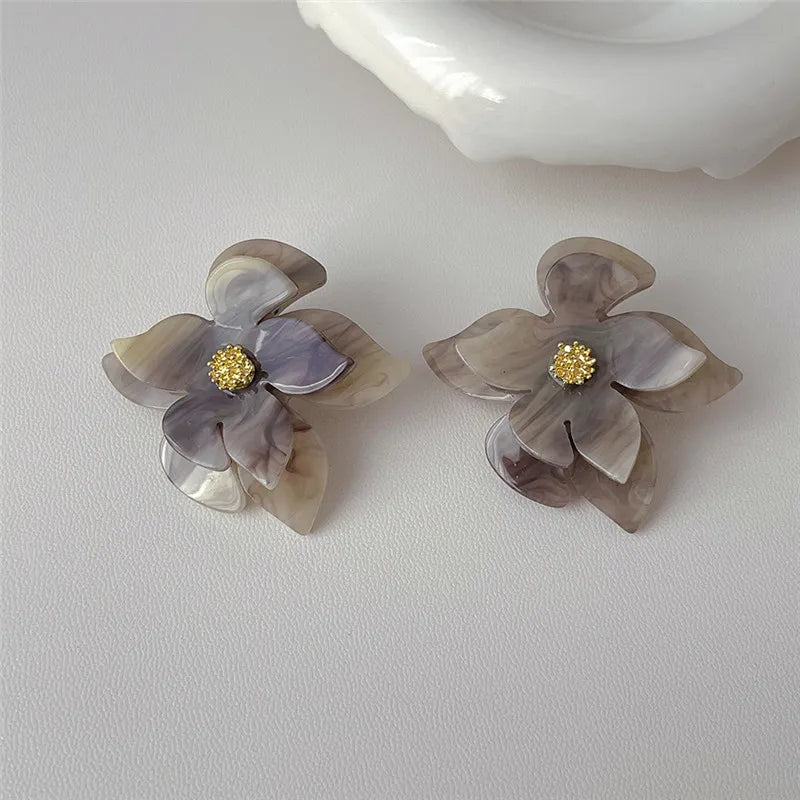 C Shape Metal Acrylic Petal Earrings European American Style Personalized Fashion Stud Earrings Ladies Girls Travel Accessories--ANDROMEDA QUINNS | AURELLE'S-ANDROMEDA QUINNS | AURELLE'S