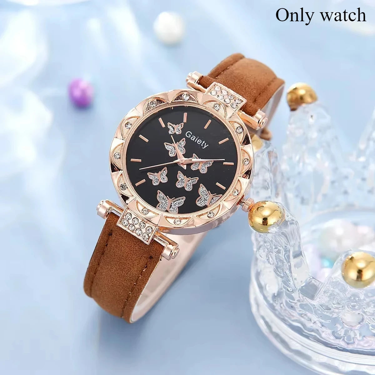 6/1pcs Set Women Watch Ring Necklace Earrings Bracelet Set Watches Butterfly Leather Strap Ladies Quartz WristWatch (No Box)--ANDROMEDA QUINNS | AURELLE'S-ANDROMEDA QUINNS | AURELLE'S