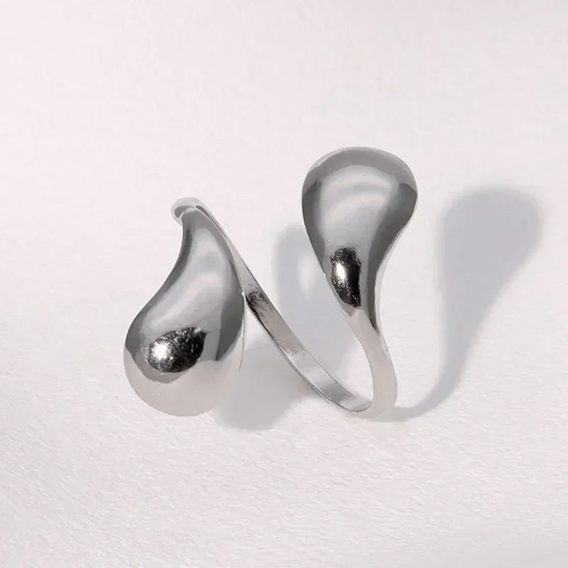 Stainless Steel Irregular Wave Rings for Women Men Creative Gold Color Adjustable Opening Ring Female Statement Jewelry Gifts--ANDROMEDA QUINNS | AURELLE'S-ANDROMEDA QUINNS | AURELLE'S