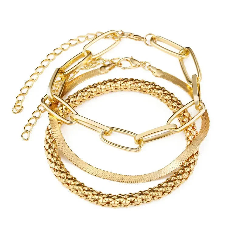 Bohemian Metal Chain Bracelet Set For Women Geometric Gold Color Thick Link Chain Open Bangle Female Fashion Jewelry--ANDROMEDA QUINNS | AURELLE'S-ANDROMEDA QUINNS | AURELLE'S