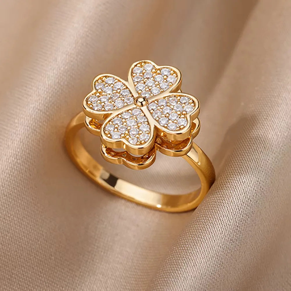 Gold Plated Stainless Steel Crystal Rings For Women Chain Geometry Zircon Finger Ring Jewelry Gift anillos mujer 2025 New Trendy--ANDROMEDA QUINNS | AURELLE'S-ANDROMEDA QUINNS | AURELLE'S