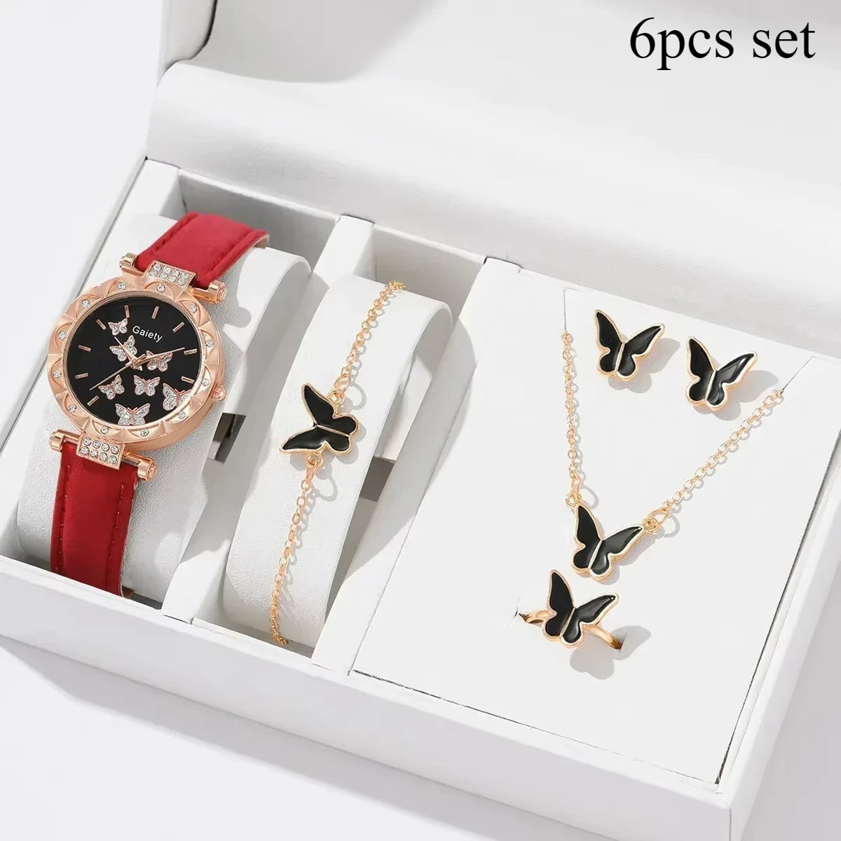 6/1pcs Set Women Watch Ring Necklace Earrings Bracelet Set Watches Butterfly Leather Strap Ladies Quartz WristWatch (No Box)--ANDROMEDA QUINNS | AURELLE'S-ANDROMEDA QUINNS | AURELLE'S