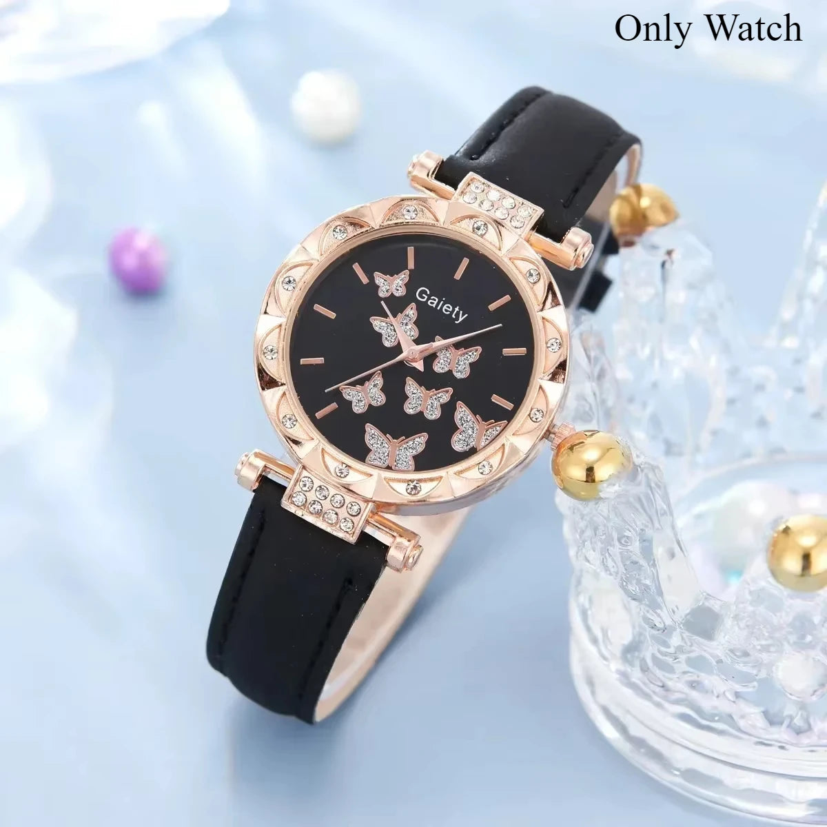 6/1pcs Set Women Watch Ring Necklace Earrings Bracelet Set Watches Butterfly Leather Strap Ladies Quartz WristWatch (No Box)--ANDROMEDA QUINNS | AURELLE'S-ANDROMEDA QUINNS | AURELLE'S
