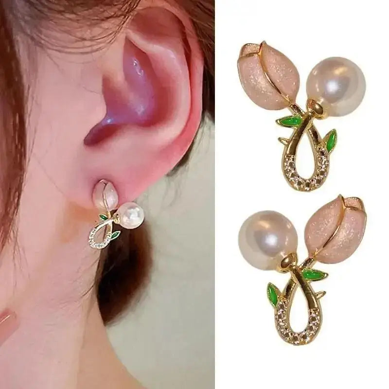 925 Silver Needle Green Flower Earrings For Women Korean Fashion Jewelry 2025 Trending Luxury Zircon Leaf Women's Stud Earrings--ANDROMEDA QUINNS | AURELLE'S-ANDROMEDA QUINNS | AURELLE'S