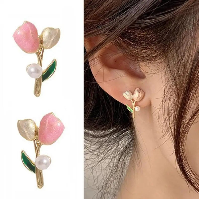 925 Silver Needle Green Flower Earrings For Women Korean Fashion Jewelry 2025 Trending Luxury Zircon Leaf Women's Stud Earrings--ANDROMEDA QUINNS | AURELLE'S-ANDROMEDA QUINNS | AURELLE'S