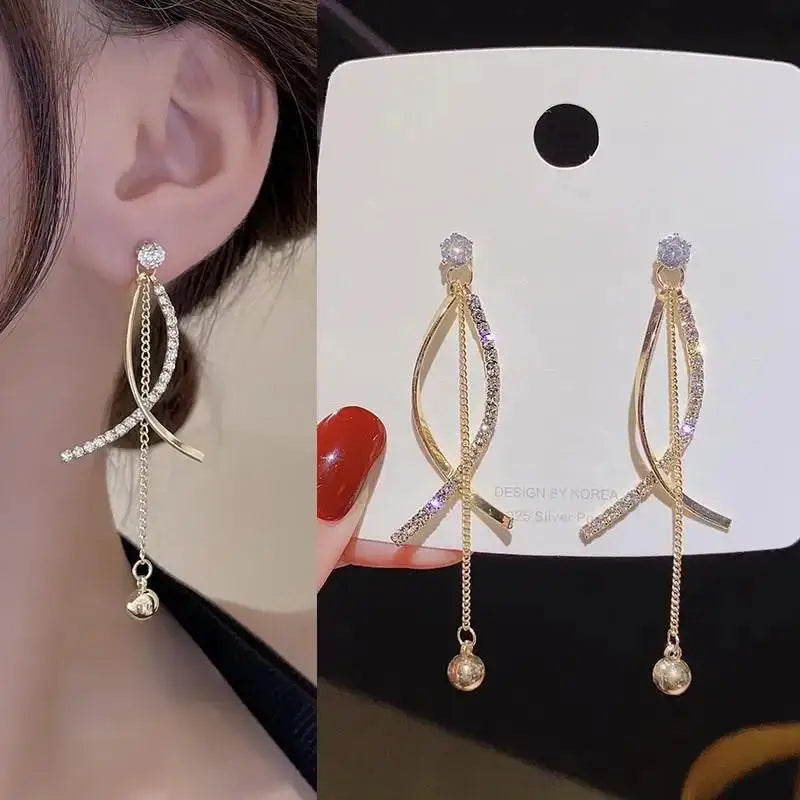925 Silver Needle Korean Fashion Long Chain Tassel Earrings For Women Metal Earing Jewelry 2025 Trending Women's Drop Earrings--ANDROMEDA QUINNS | AURELLE'S-ANDROMEDA QUINNS | AURELLE'S