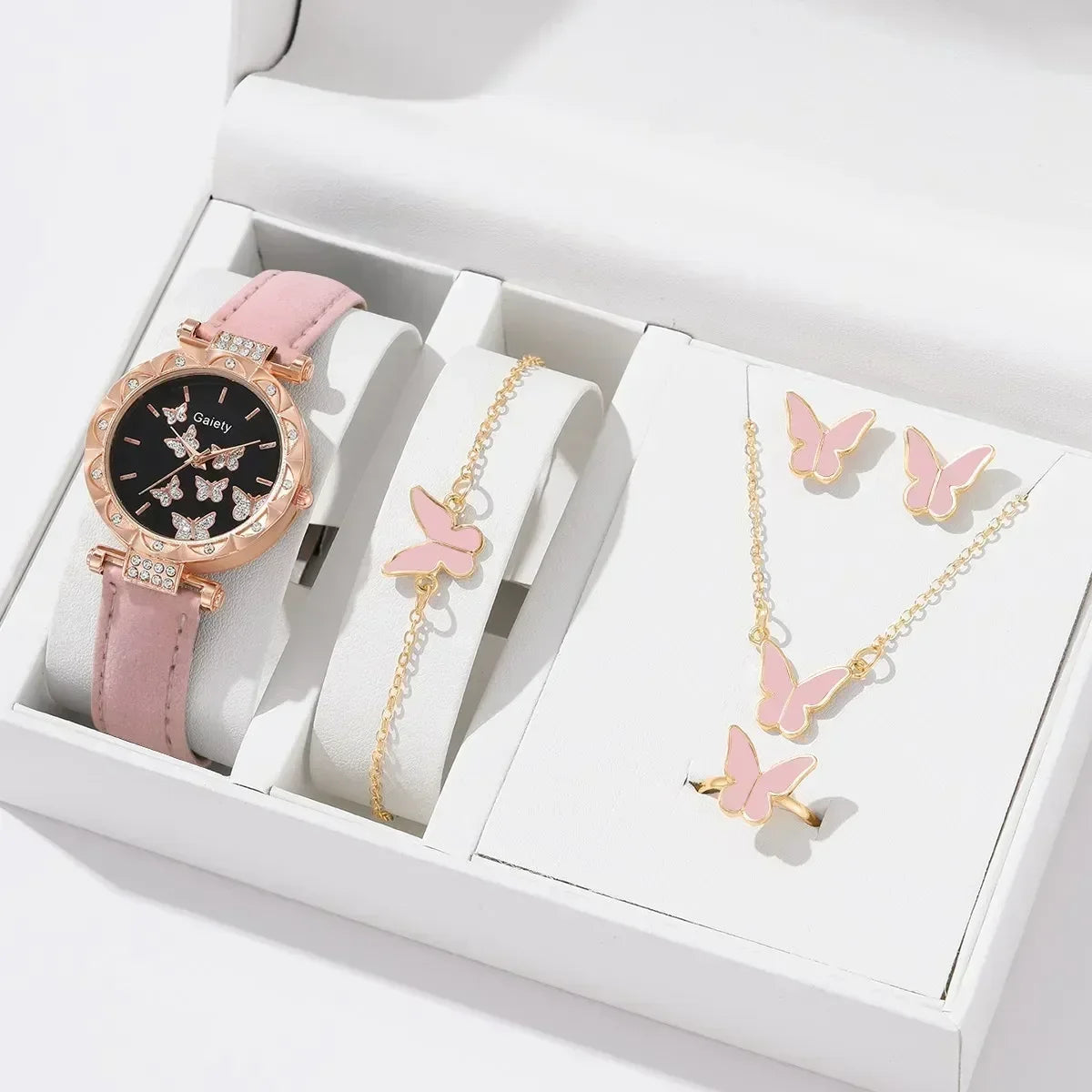 6/1pcs Set Women Watch Ring Necklace Earrings Bracelet Set Watches Butterfly Leather Strap Ladies Quartz WristWatch (No Box)--ANDROMEDA QUINNS | AURELLE'S-ANDROMEDA QUINNS | AURELLE'S